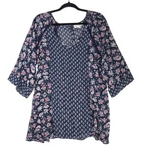 Jessica Simpson Maternity Floral Mixed Print V-Neck Blouse Navy Pink Size M Boho